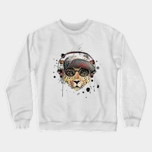 Leopard listening to music Crewneck Sweatshirt